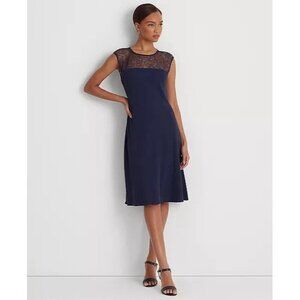 LAUREN Ralph Lauren Women's Size 10 Blue Georgette Sleeveless Cocktail Dress NWT